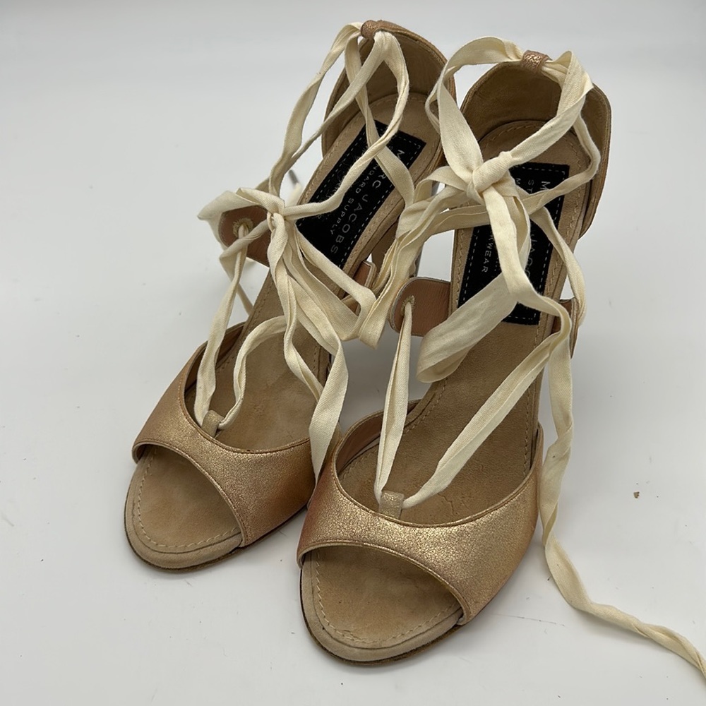 Marc Jacobs Tie Heels Rose Gold Italian Made-Size 38 Euro Size 8 US-4” Heel